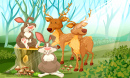 Rabbits and Deer in a Forest